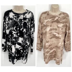 Jenni NEW Women's 2 Pack Bundle Sleep Shirts S Toffee Candy Camo, White Dynamic
